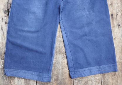 Vintage French workwear trousers - wide leg - 1930s chore pants - sun faded blue cotton - 34” x 25”