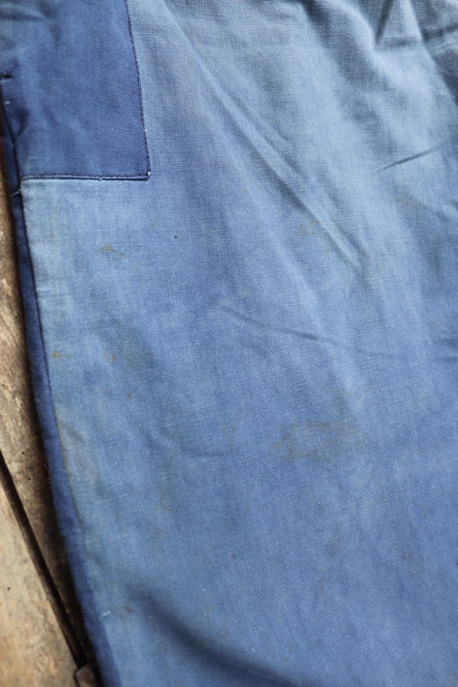 Vintage French workwear trousers - wide leg - 1930s chore pants - sun faded blue cotton - 34” x 25”