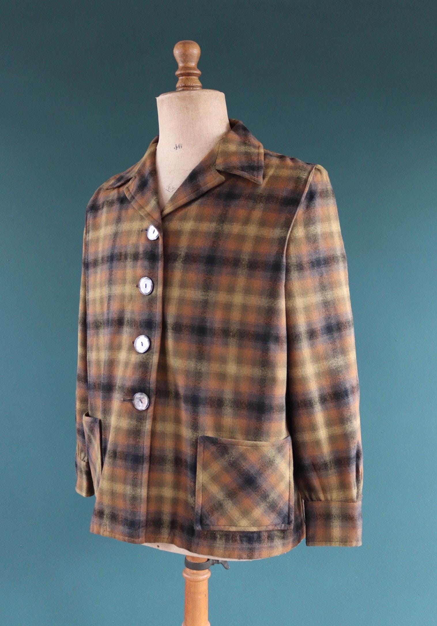 Vintage women’s Pendleton 49er jacket - autumn colours - 1950s plaid wool - 48" chest