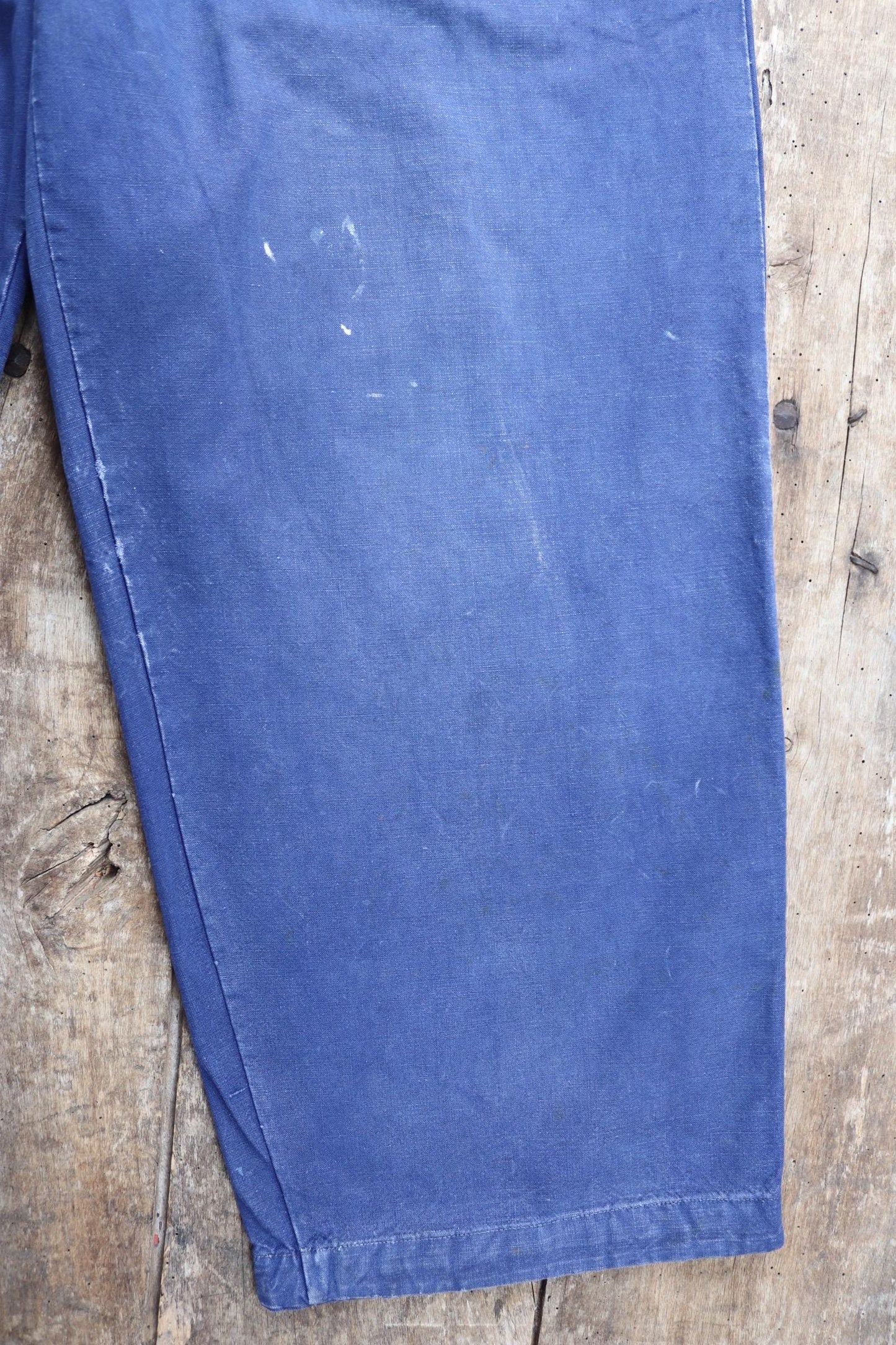 Vintage French workwear trousers - wide leg - 1930s chore pants - sun faded blue cotton - 34” x 27”