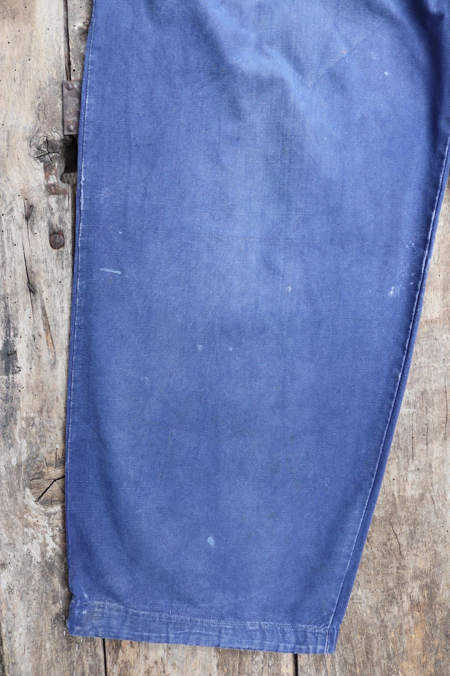 Vintage French workwear trousers - wide leg - 1930s chore pants - sun faded blue cotton - 34” x 27”