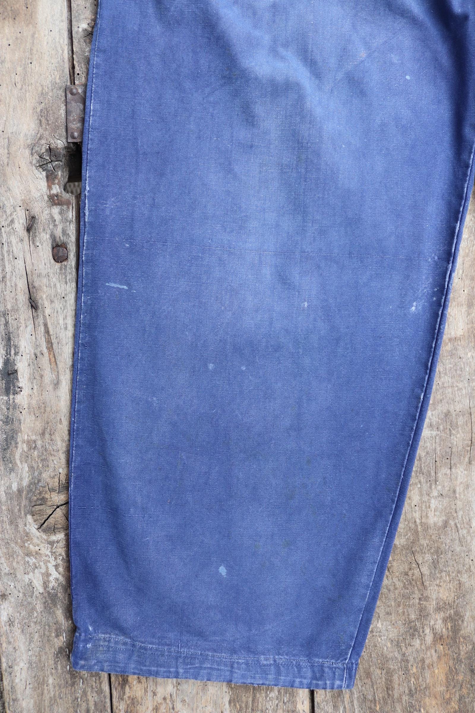 Vintage French workwear trousers - wide leg - 1930s chore pants - sun faded blue cotton - 34” x 27”