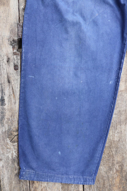 Vintage French workwear trousers - wide leg - 1930s chore pants - sun faded blue cotton - 34” x 27”