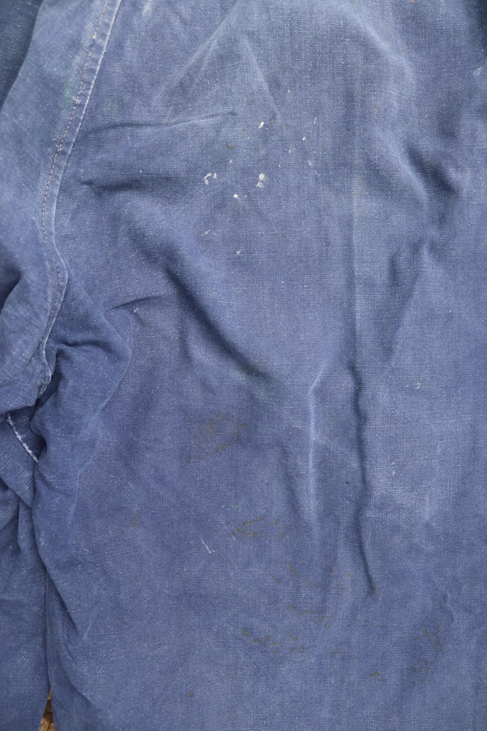 Vintage French workwear trousers - wide leg - 1930s chore pants - sun faded blue cotton - 34” x 27”