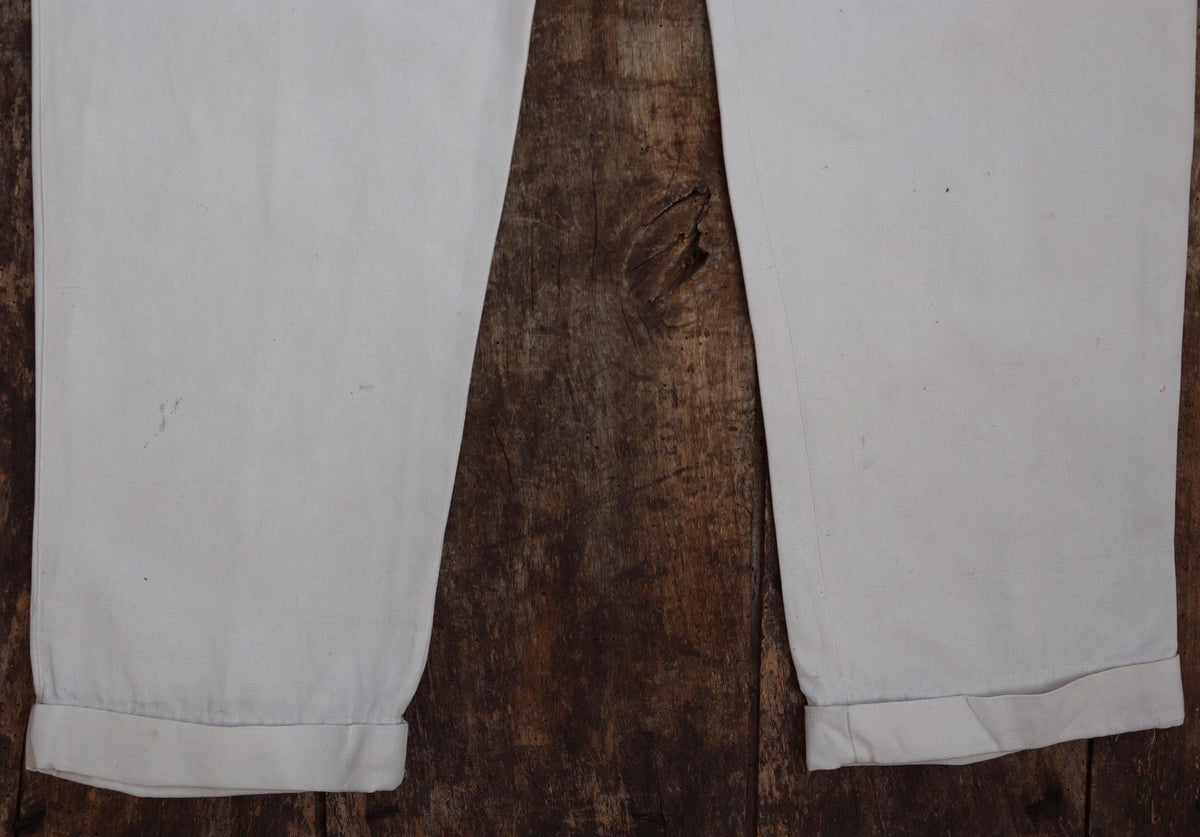 Vintage 1920s French white cotton trousers - 1930s buckle back pants - 42” x 31”