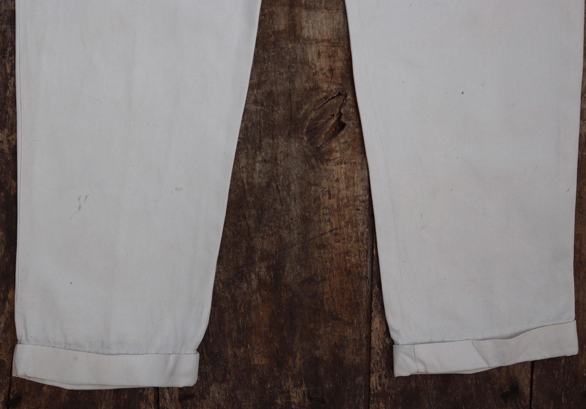 Vintage 1920s 30s French white cotton trousers - buckle back pants - 42” x 31”