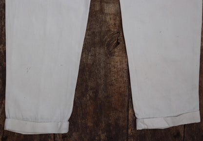 Vintage 1920s 30s French white cotton trousers - buckle back pants - 42” x 31”