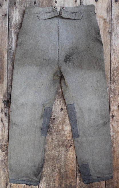 Vintage 1950s French patched workwear trousers - chore pants - buckle back - 32” x 29”