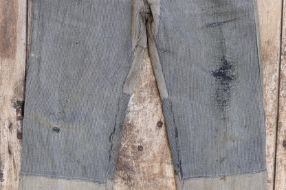 Vintage 1950s French patched workwear trousers - chore pants - buckle back - 32” x 29”