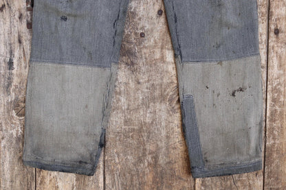 Vintage 1950s French patched workwear trousers - chore pants - buckle back - 32” x 29”