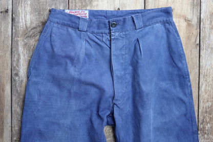 Vintage French workwear trousers - 1950s chore pants - blue cotton twill - 31” x 25”