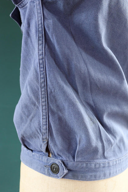 Vintage French blue cyclist jacket - 1950s workwear - cropped chore coat - faded cotton twill - 44” chest - bleu de travail