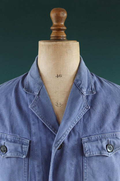 Vintage French blue cyclist jacket - 1950s workwear - cropped chore coat - faded cotton twill - 44” chest - bleu de travail
