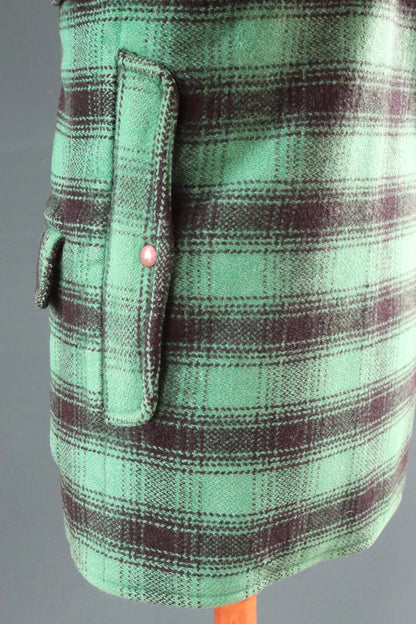Vintage 1970s workwear jacket - green plaid cruiser - wool hunting mackinaw - winter chore coat - 40” chest