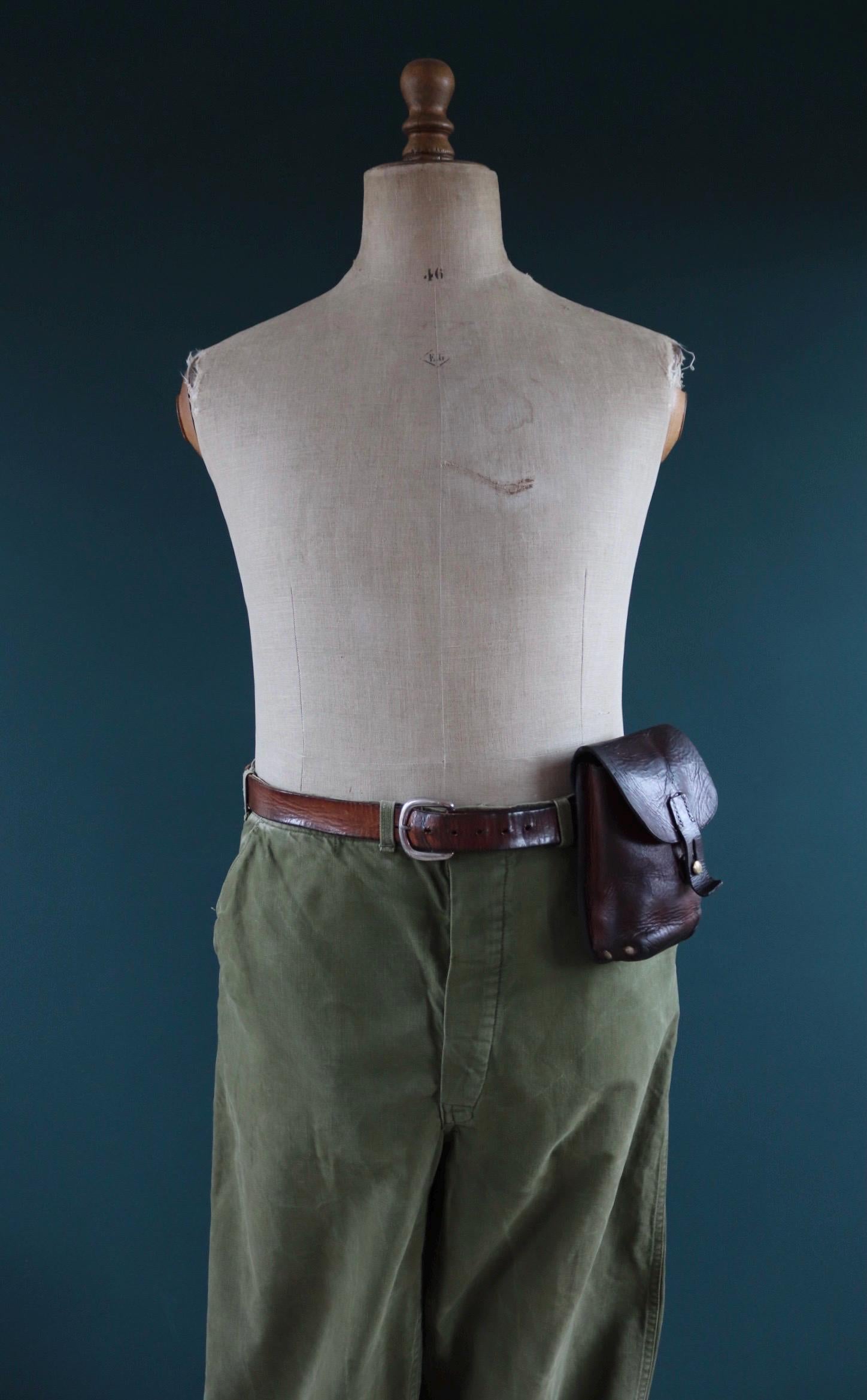Vintage brown leather belt pouch - 1930s Swedish military bag - Ren Faire - WW2 utility hip pouch - dog walking waist bag - ideal gift
