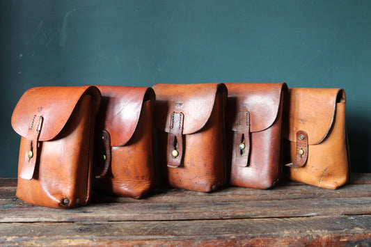 Vintage brown leather bag - belt pouch - 1930s 40s Swedish military - hand stitched - for dog walking, festival or garden