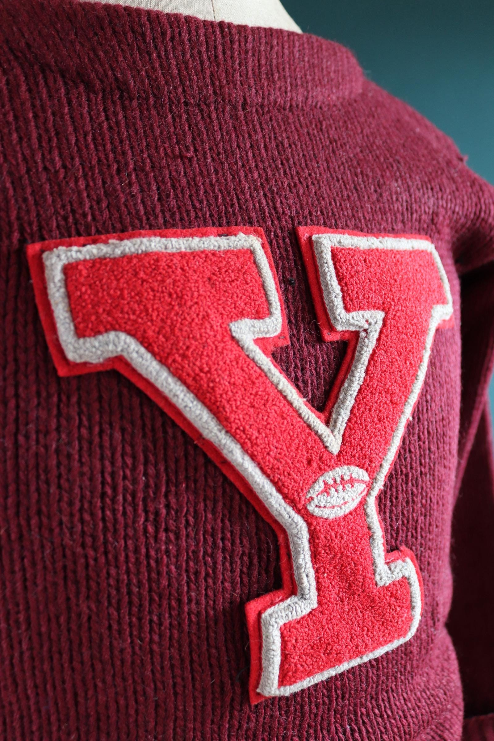 Vintage 1930s varsity sweater - burgundy wool jumper - antique knitwear - 34” chest
