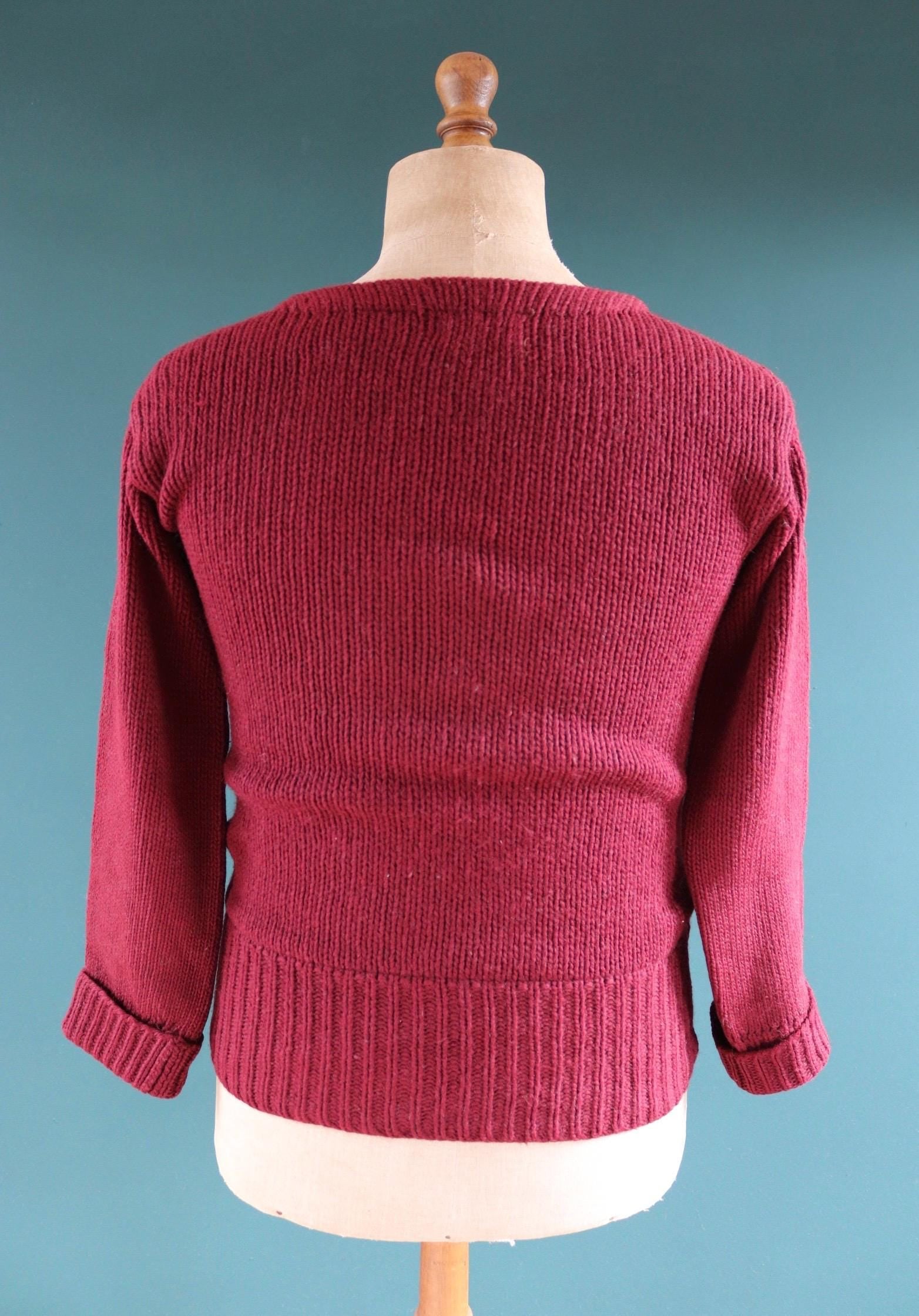 Vintage 1930s varsity sweater - burgundy wool jumper - antique knitwear - 34” chest