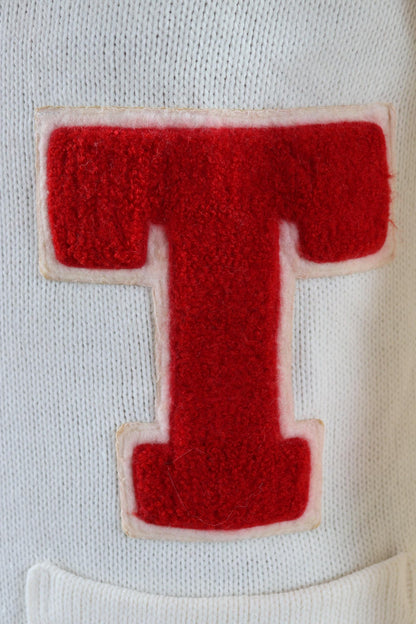 Vintage 1960s acrylic varsity sweater - Ivy League style - white cardigan - knitwear - 38” chest