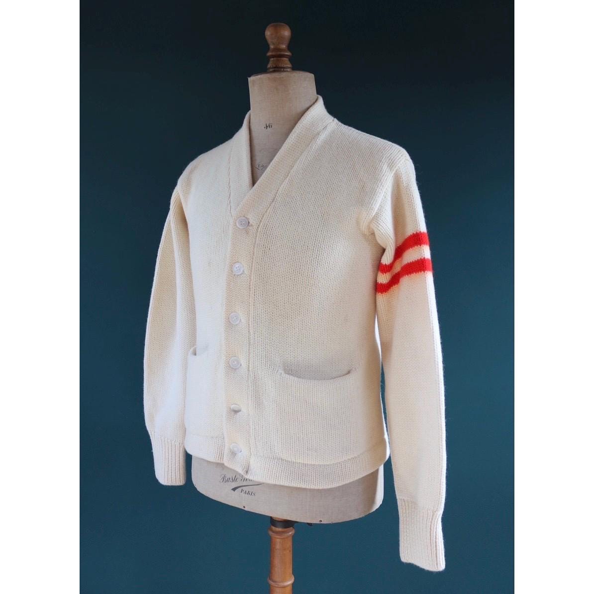 Vintage wool college sweater - 1960s knitted cardigan - original Ivy jumper - 39” chest