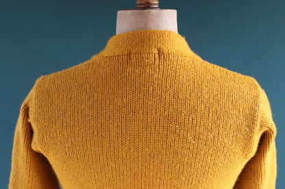 Vintage 1960s thick wool varsity sweater - knitted cardigan - Ivy League style - 38” chest