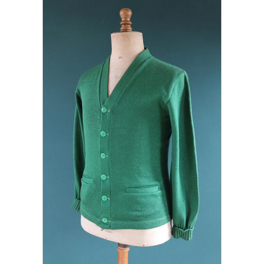 Vintage 1950s green wool college sweater - knitted varsity jumper - Ivy League style - 36” chest