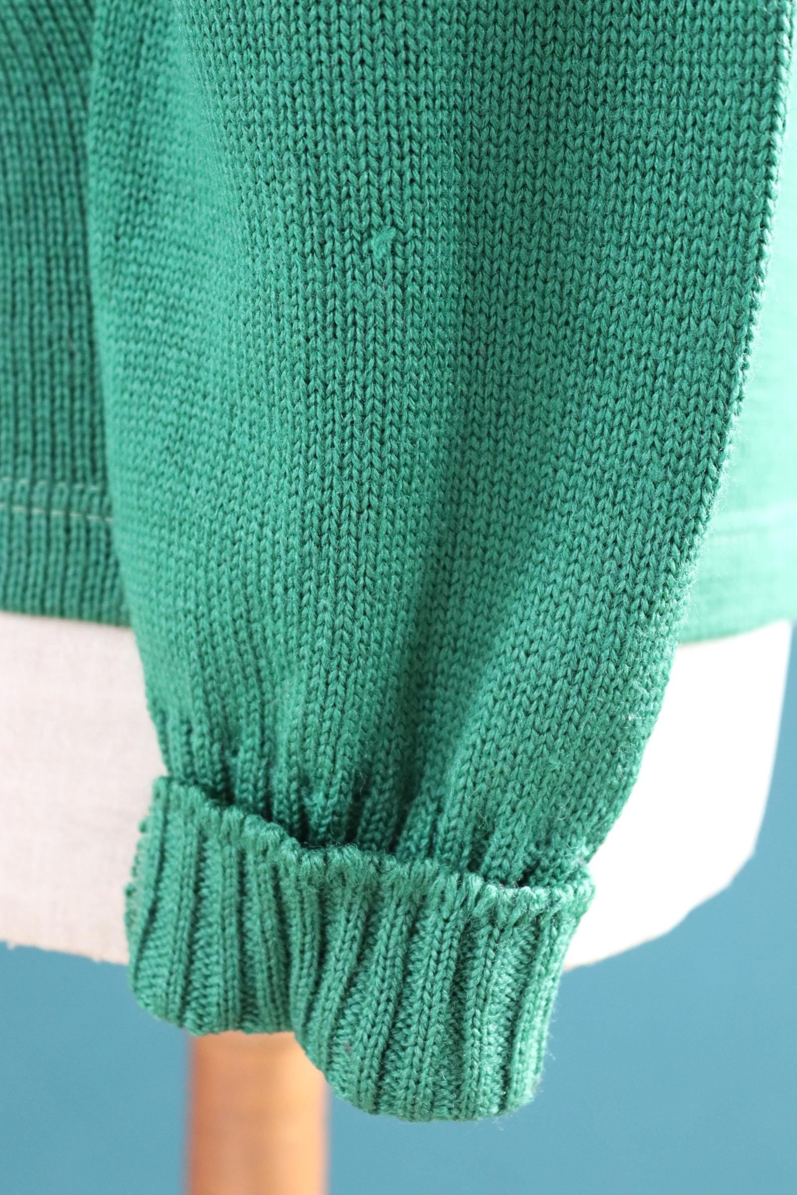 Vintage 1950s green wool college sweater - knitted varsity jumper - Ivy League style - 36” chest