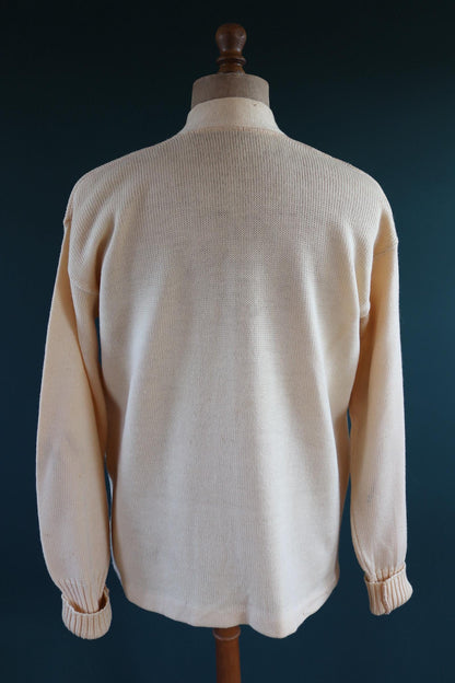 Vintage 1950s wool varsity sweater - chenille patch - knitted cardigan - Ivy League style - 46” chest