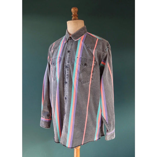 Vintage 1990s Wrangler Brushpopper shirt - faded black - Western - 52" chest