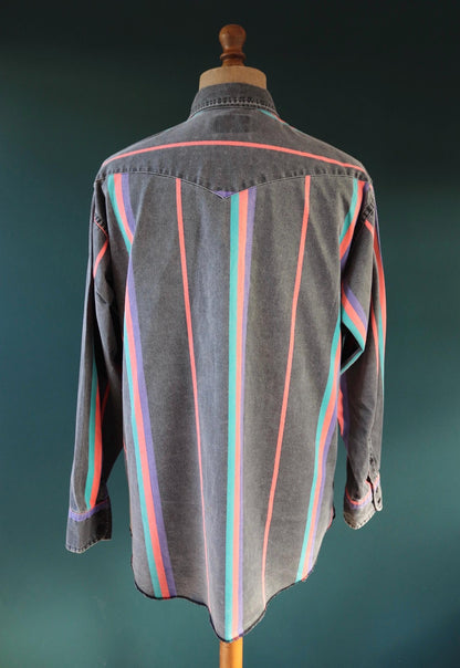 Vintage 1990s Wrangler Brushpopper shirt - faded black - Western - 52" chest