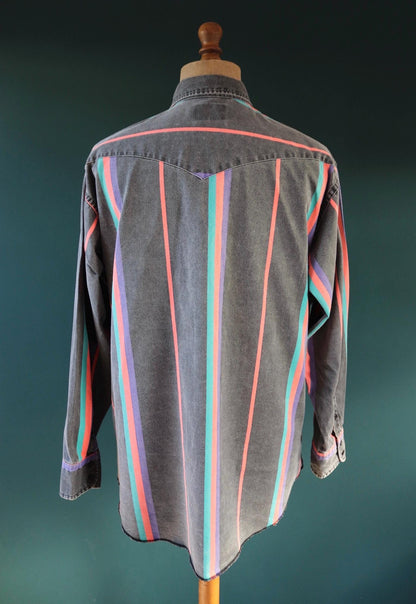 Vintage 1990s Wrangler Brushpopper shirt - faded black - Western - 52" chest