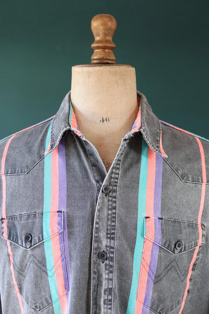Vintage 1990s Wrangler Brushpopper shirt - faded black - Western - 52" chest