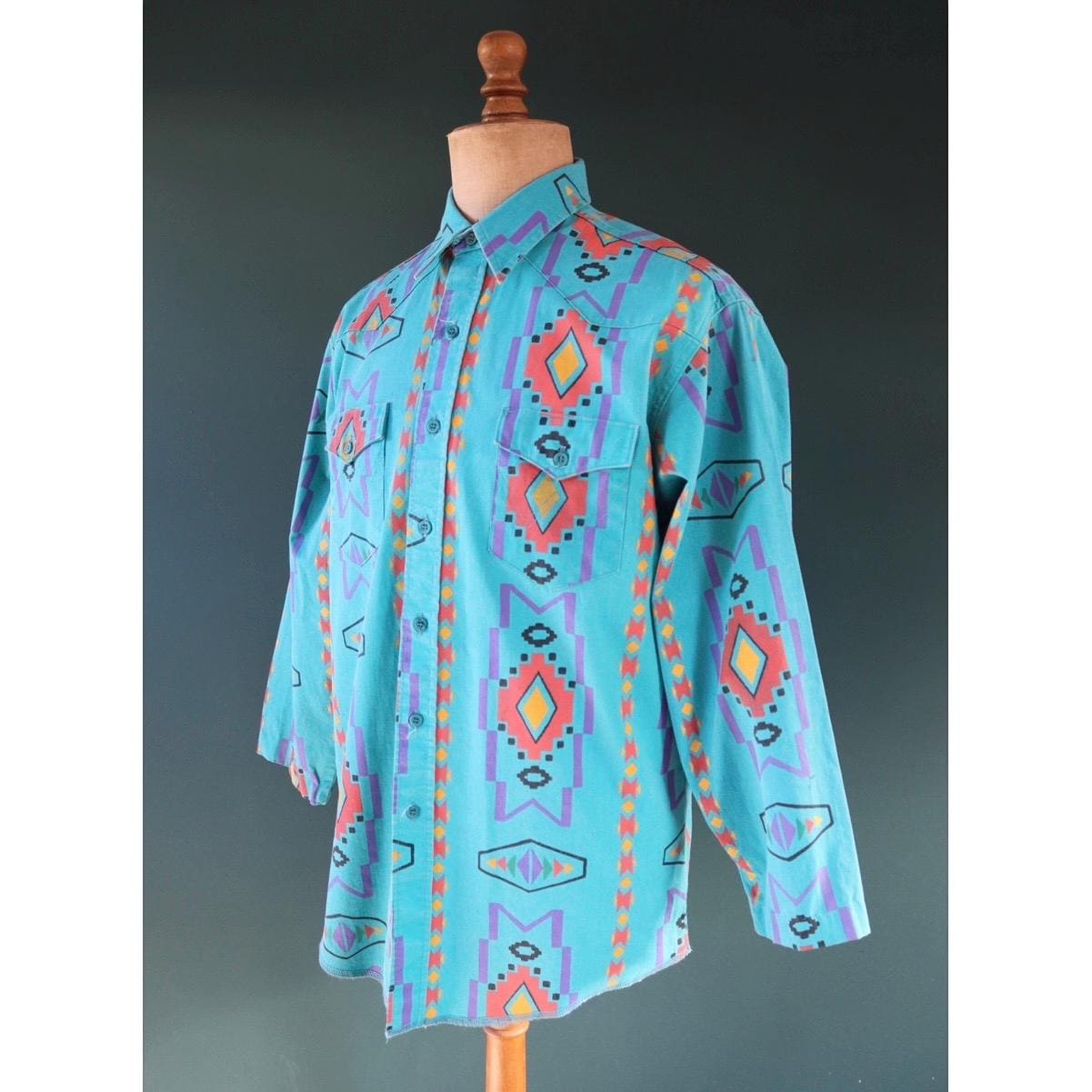 Vintage 1990s Wrangler Brushpopper shirt - Aztec print - Western - 49" chest