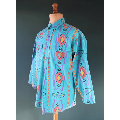 Vintage 1990s Wrangler Brushpopper shirt - Aztec print - Western - 49" chest