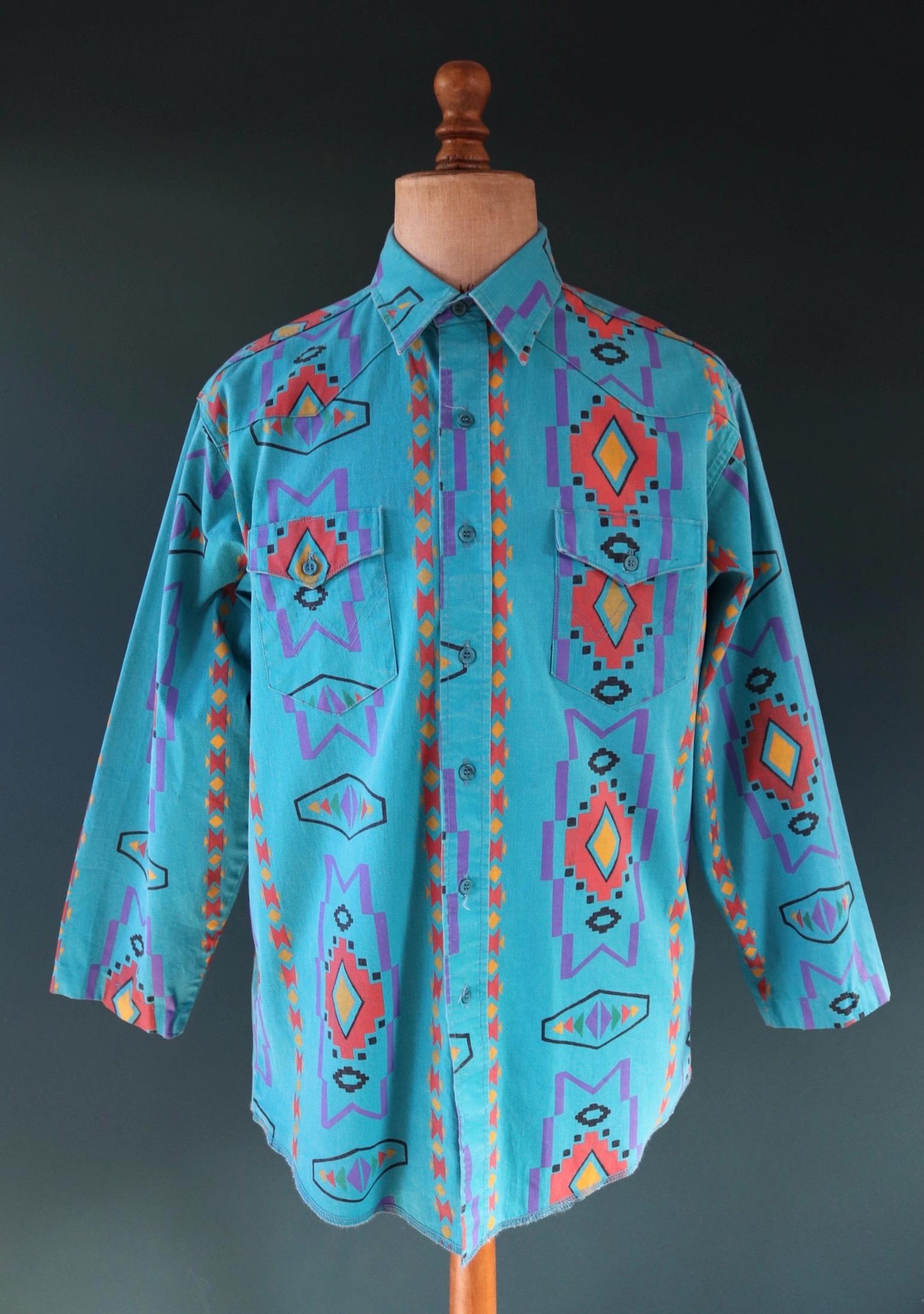 Vintage 1990s Wrangler Brushpopper shirt - Aztec print - Western - 49" chest