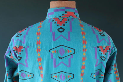 Vintage 1990s Wrangler Brushpopper shirt - Aztec print - Western - 49" chest