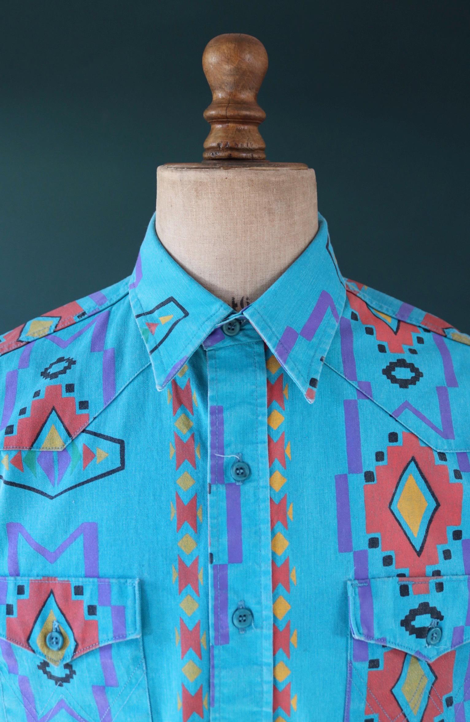 Vintage 1990s Wrangler Brushpopper shirt - Aztec print - Western - 49" chest