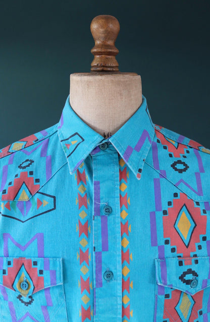 Vintage 1990s Wrangler Brushpopper shirt - Aztec print - Western - 49" chest