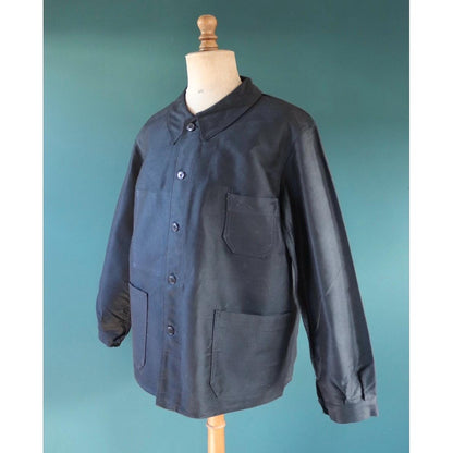 Vintage 1940s French black moleskin chore jacket - deadstock workwear - 52” chest