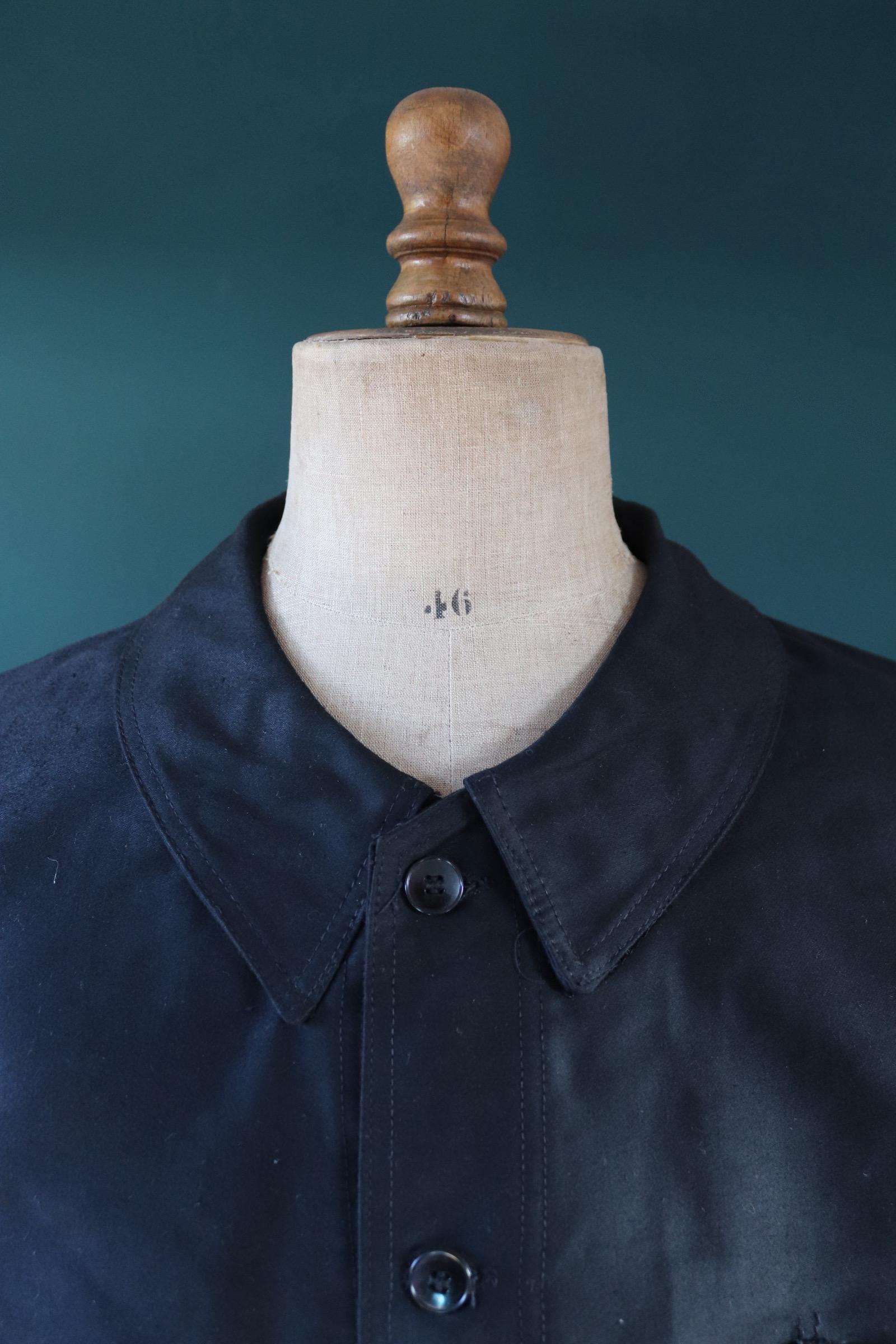 Vintage 1940s French black moleskin chore jacket - deadstock workwear - 52” chest