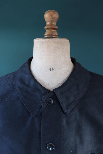Vintage 1940s French black moleskin chore jacket - deadstock workwear - 52” chest