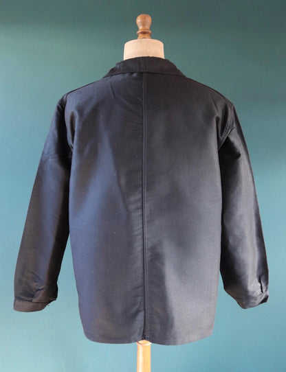 Vintage 1940s French black moleskin chore jacket - deadstock workwear - 52” chest