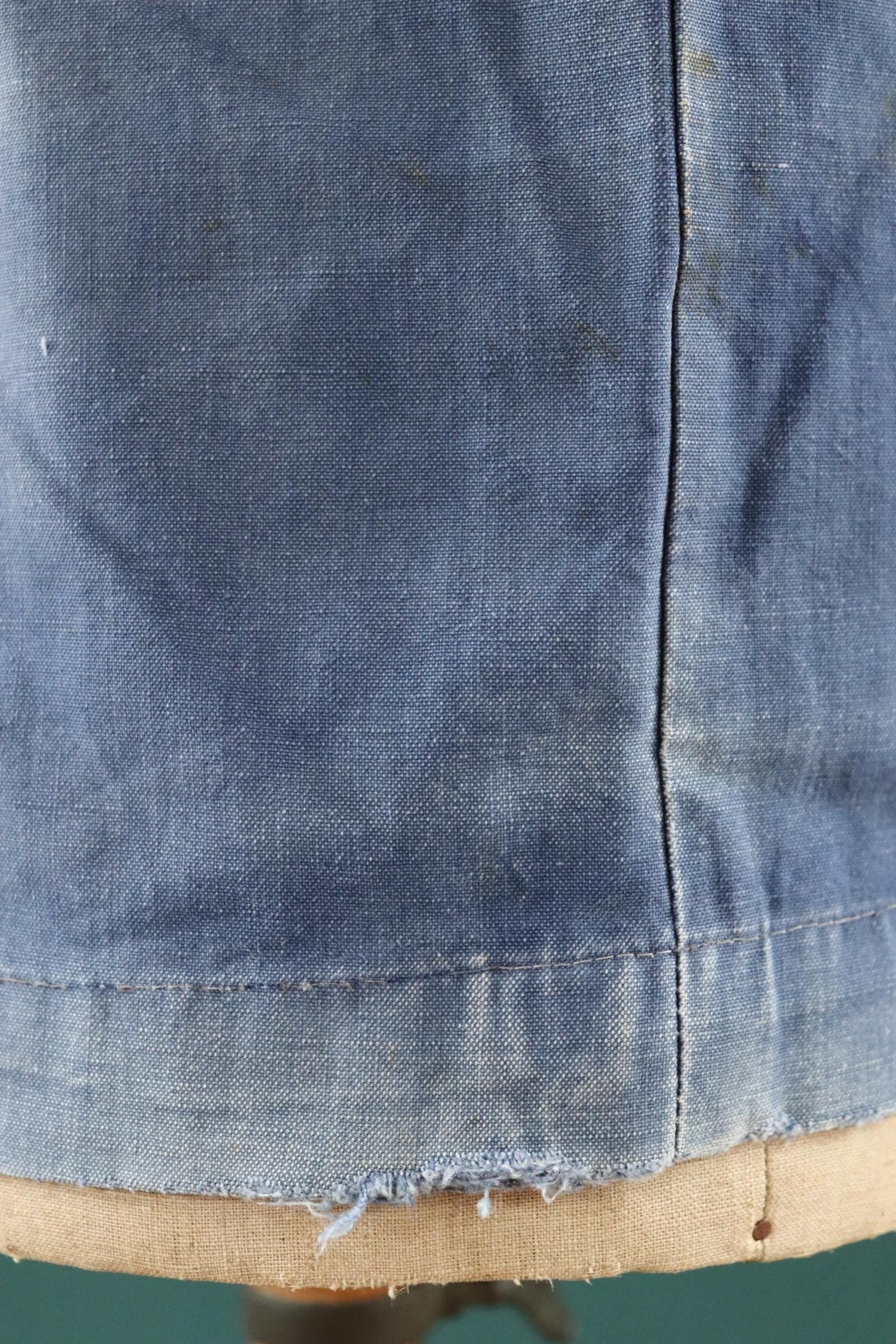 Vintage French workwear smock - 1930s chore shirt - sun faded indigo blue cotton - 46” chest