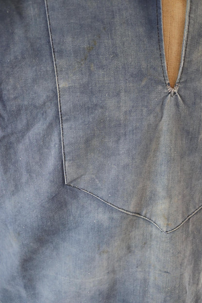 Vintage French workwear smock - 1930s chore shirt - sun faded indigo blue cotton - 46” chest