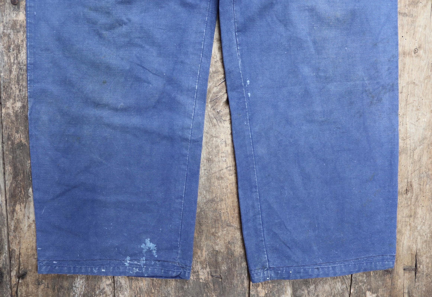 Vintage French workwear trousers - 1930s chore pants - sun faded blue cotton - 34” x 27”