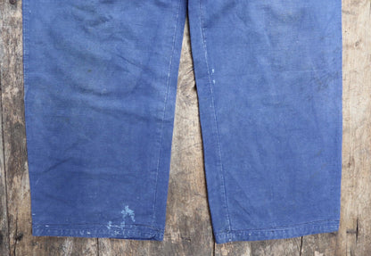 Vintage French workwear trousers - 1930s chore pants - sun faded blue cotton - 34” x 27”