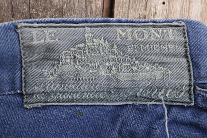 Vintage 1930s French workwear trousers - Le Mont St Michel chore pants - blue cotton twill - buckle back - 38” x 27”
