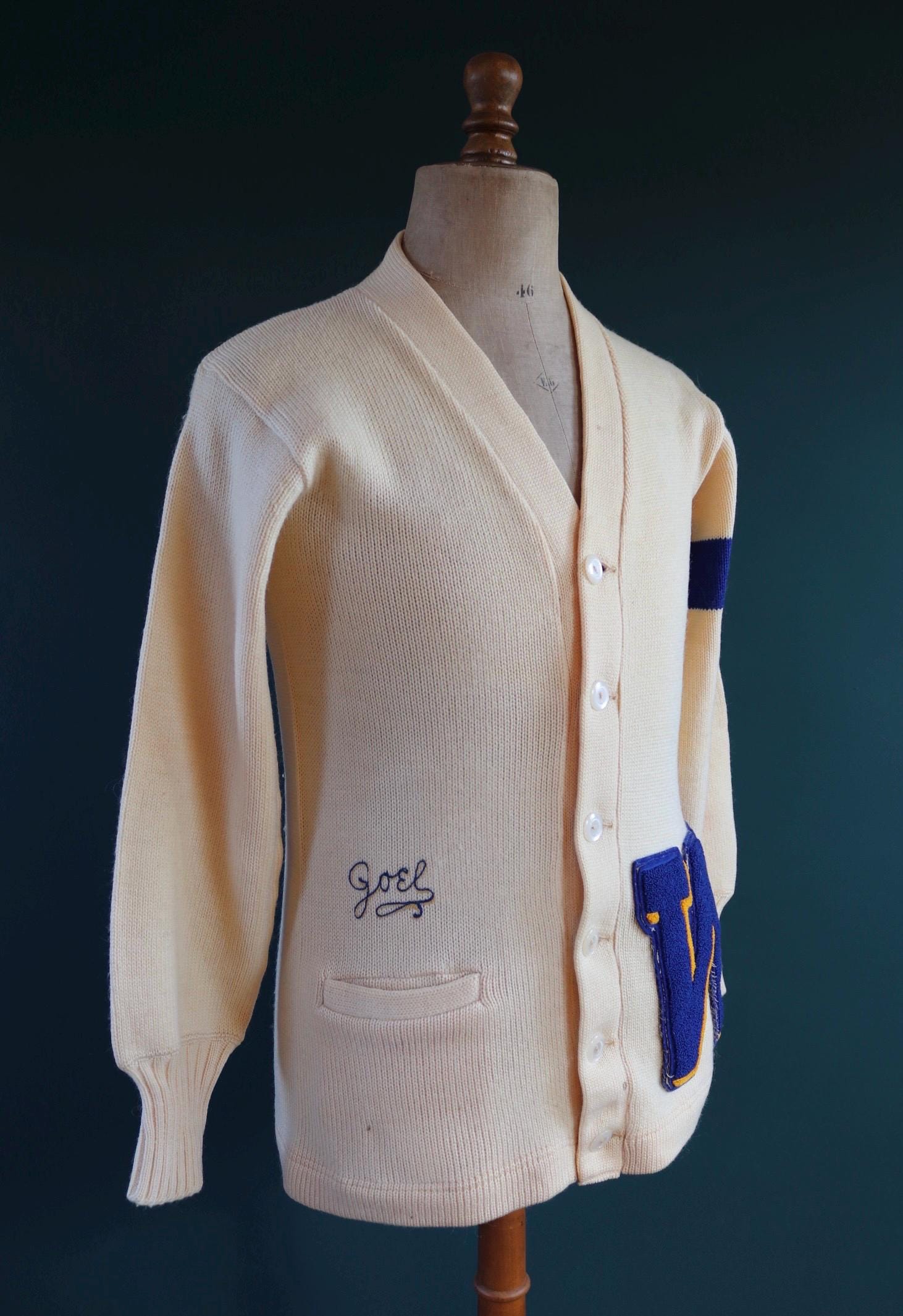 Vintage 1960s wool cardigan - varsity sweater - chenille patch - 38” chest