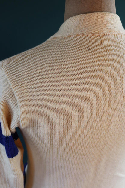 Vintage 1960s wool cardigan - varsity sweater - chenille patch - 38” chest