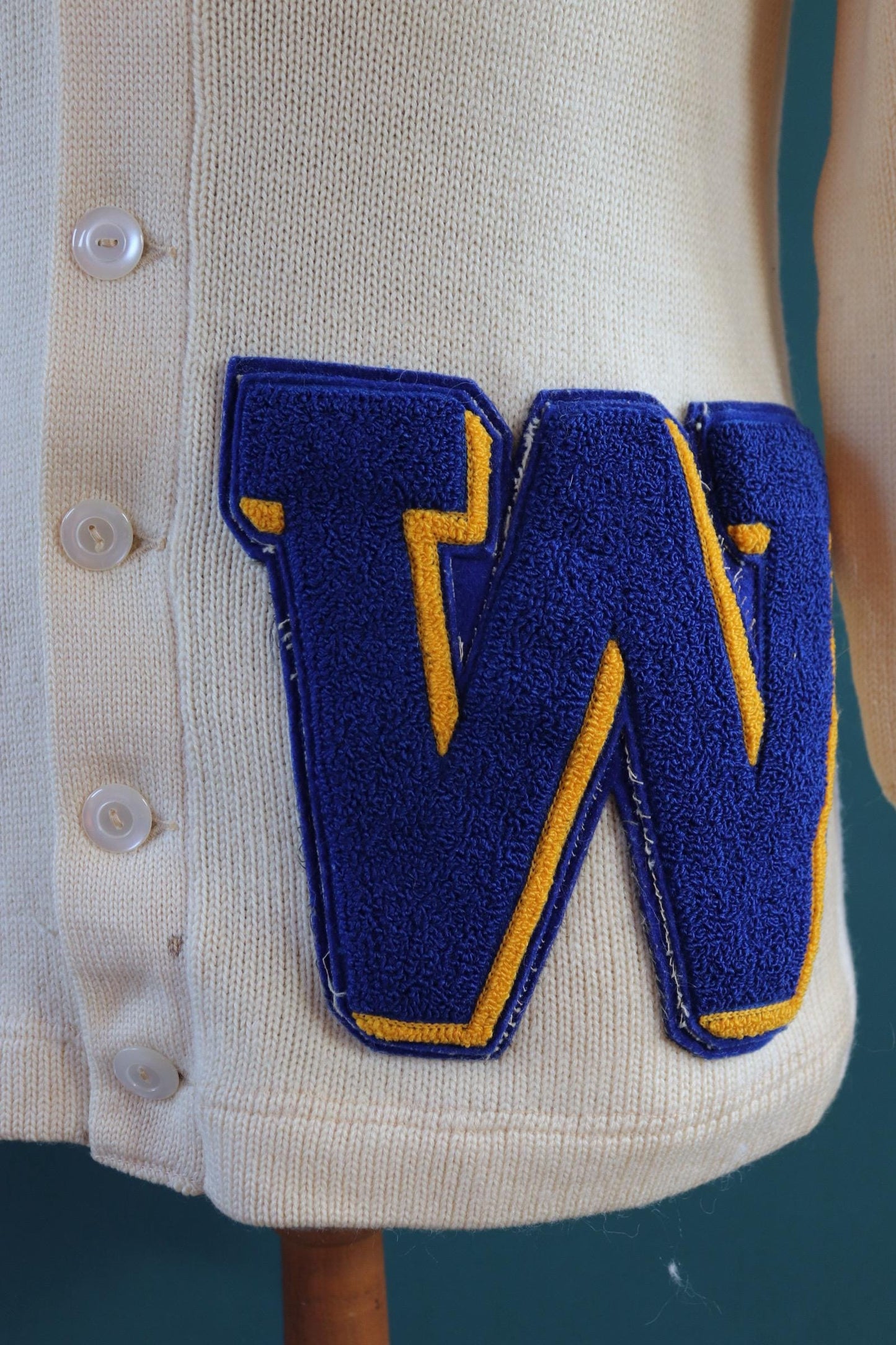 Vintage 1960s wool cardigan - varsity sweater - chenille patch - 38” chest